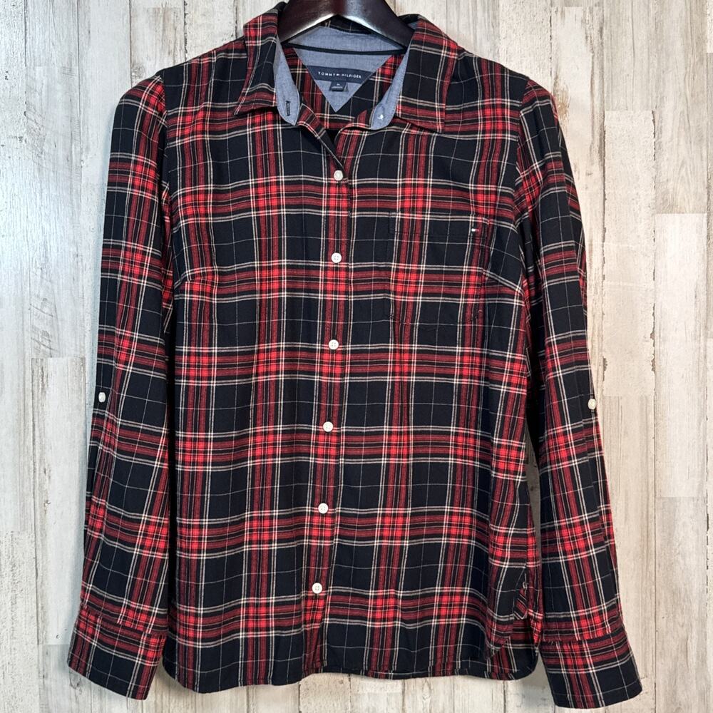 Tommy Hilfiger Women’s Plaid Flannel Button Up Shirt Size Medium